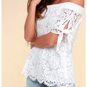 Lulus ethereal view ivory off shoulder lace top M